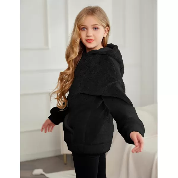 Arshiner Girls Warm Hoodie Sherpa Fleece Pullover Button Up Casual Outerwear Coat With Pockets
