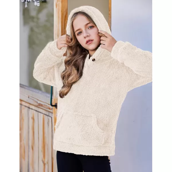 Arshiner Girls Warm Hoodie Sherpa Fleece Pullover Button Up Casual Outerwear Coat With Pockets