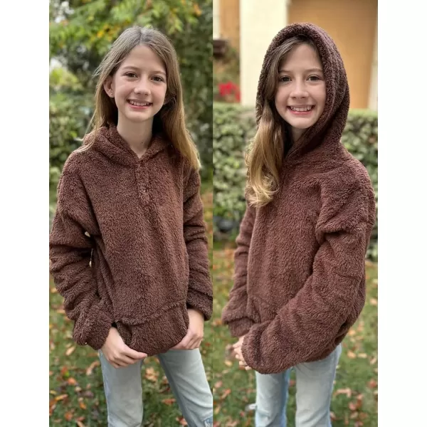 Arshiner Girls Warm Hoodie Sherpa Fleece Pullover Button Up Casual Outerwear Coat With Pockets