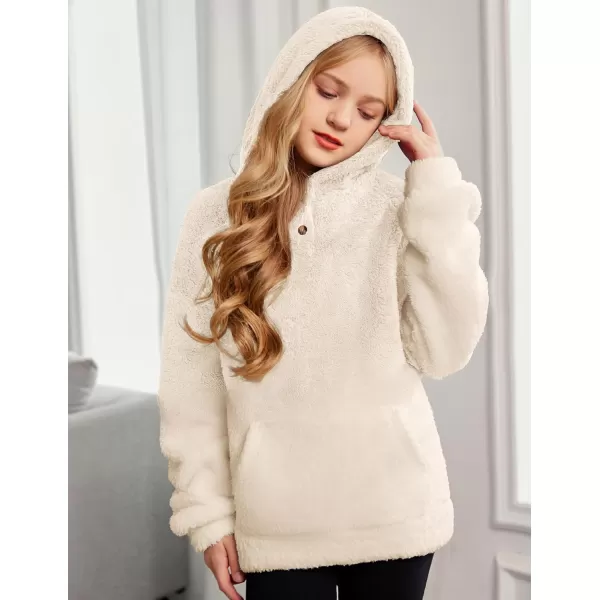 Arshiner Girls Warm Hoodie Sherpa Fleece Pullover Button Up Casual Outerwear Coat With Pockets