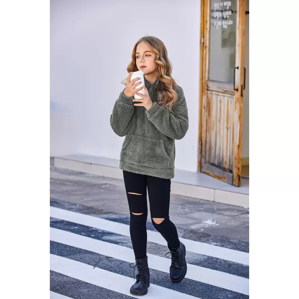 Arshiner Girls Warm Hoodie Sherpa Fleece Pullover Button Up Casual Outerwear Coat With Pockets