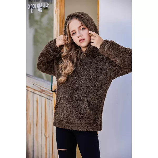 Arshiner Girls Warm Hoodie Sherpa Fleece Pullover Button Up Casual Outerwear Coat With Pockets