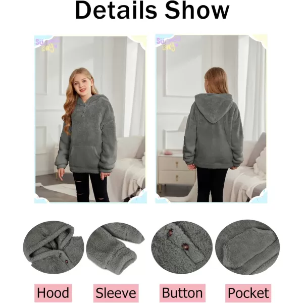 Arshiner Girls Warm Hoodie Sherpa Fleece Pullover Button Up Casual Outerwear Coat With Pockets