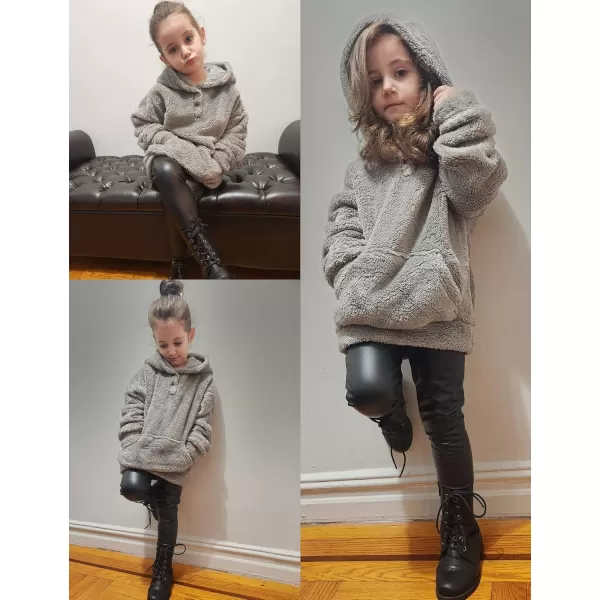 Arshiner Girls Warm Hoodie Sherpa Fleece Pullover Button Up Casual Outerwear Coat With Pockets