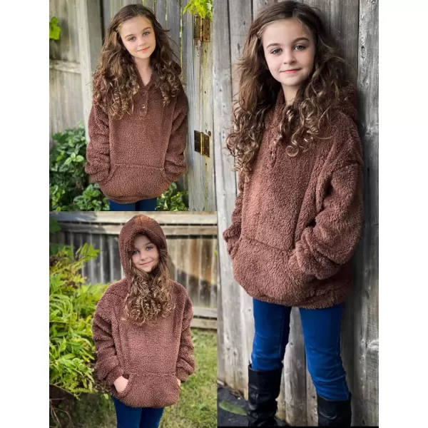 Arshiner Girls Warm Hoodie Sherpa Fleece Pullover Button Up Casual Outerwear Coat With Pockets