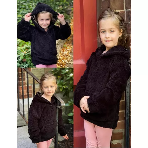 Arshiner Girls Warm Hoodie Sherpa Fleece Pullover Button Up Casual Outerwear Coat With Pockets