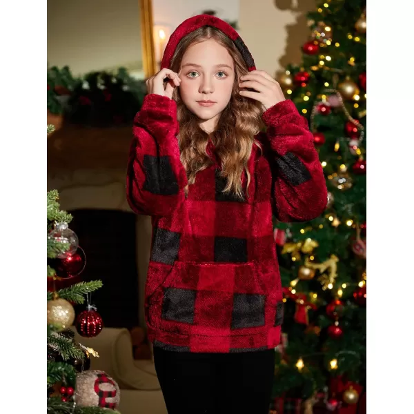 Arshiner Girls Warm Hoodie Sherpa Fleece Pullover Button Up Casual Outerwear Coat With Pockets