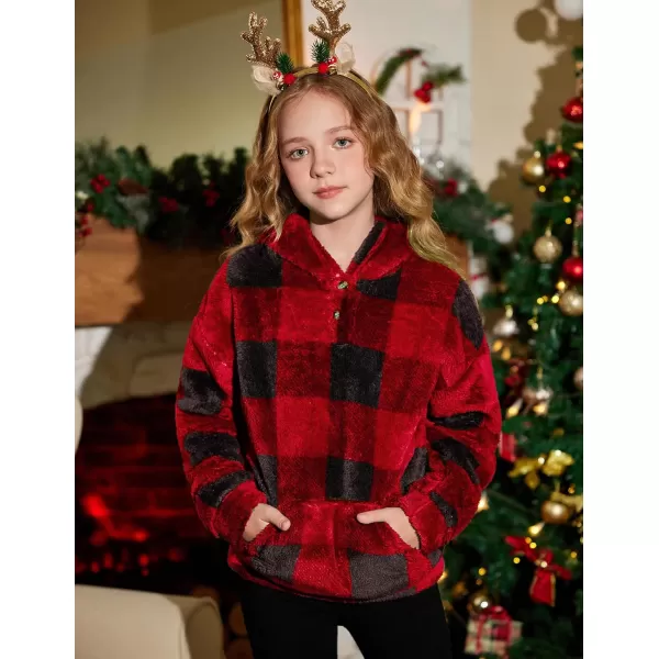 Arshiner Girls Warm Hoodie Sherpa Fleece Pullover Button Up Casual Outerwear Coat With Pockets