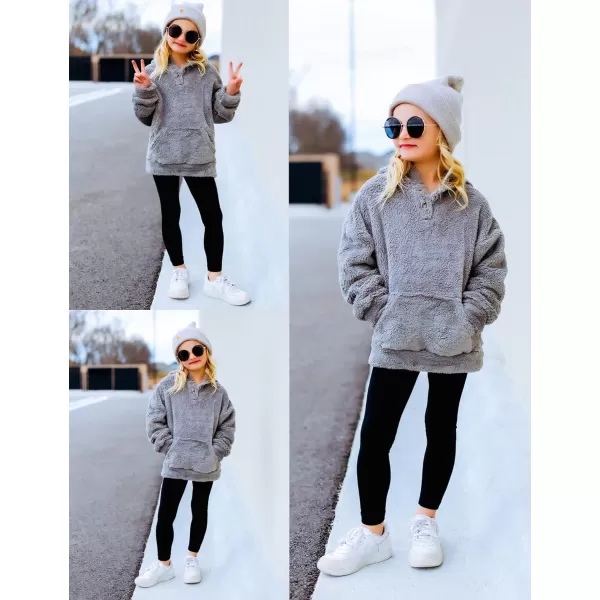 Arshiner Girls Warm Hoodie Sherpa Fleece Pullover Button Up Casual Outerwear Coat With Pockets