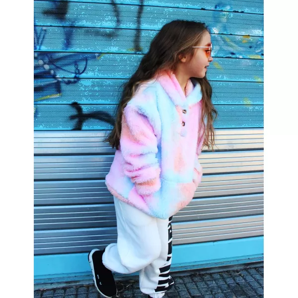 Arshiner Girls Warm Hoodie Sherpa Fleece Pullover Button Up Casual Outerwear Coat With Pockets