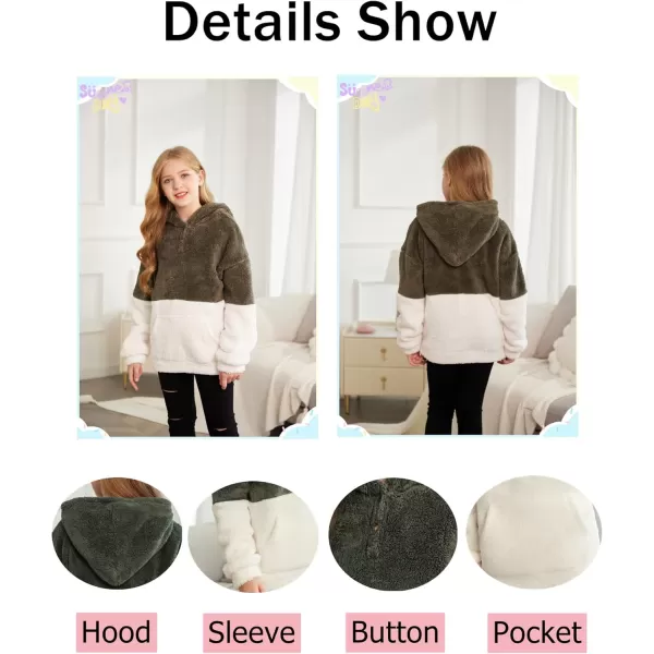 Arshiner Girls Warm Hoodie Sherpa Fleece Pullover Button Up Casual Outerwear Coat With Pockets
