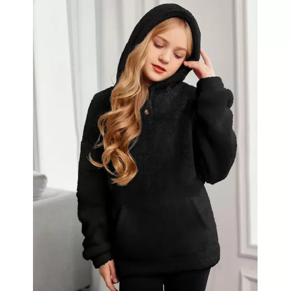 Arshiner Girls Warm Hoodie Sherpa Fleece Pullover Button Up Casual Outerwear Coat With Pockets