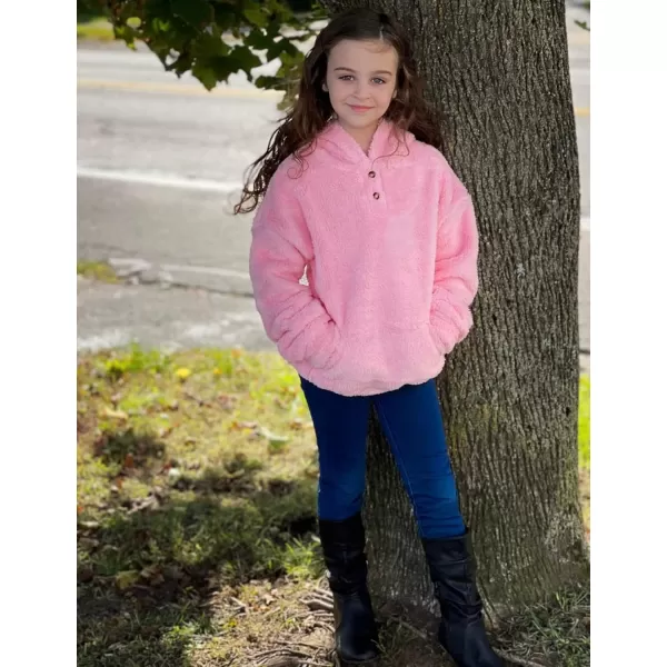 Arshiner Girls Warm Hoodie Sherpa Fleece Pullover Button Up Casual Outerwear Coat With Pockets
