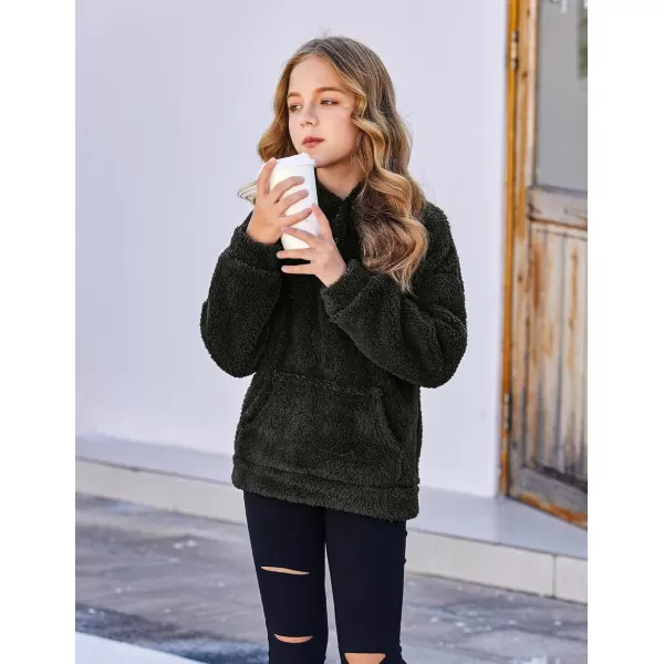 Arshiner Girls Warm Hoodie Sherpa Fleece Pullover Button Up Casual Outerwear Coat With Pockets