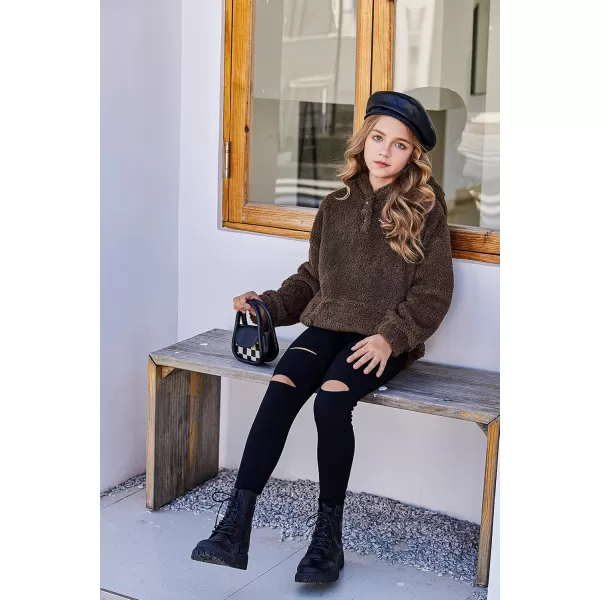 Arshiner Girls Warm Hoodie Sherpa Fleece Pullover Button Up Casual Outerwear Coat With Pockets