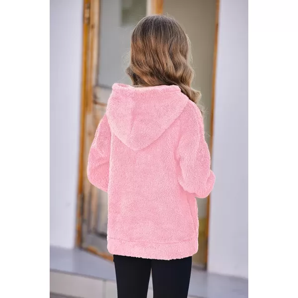 Arshiner Girls Warm Hoodie Sherpa Fleece Pullover Button Up Casual Outerwear Coat With Pockets