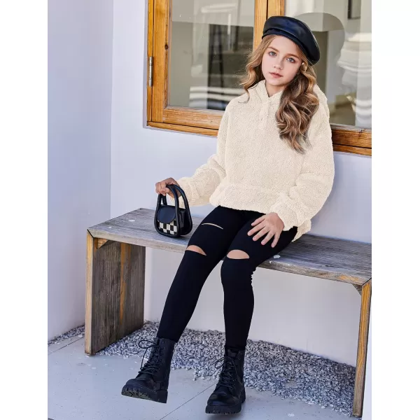 Arshiner Girls Warm Hoodie Sherpa Fleece Pullover Button Up Casual Outerwear Coat With Pockets