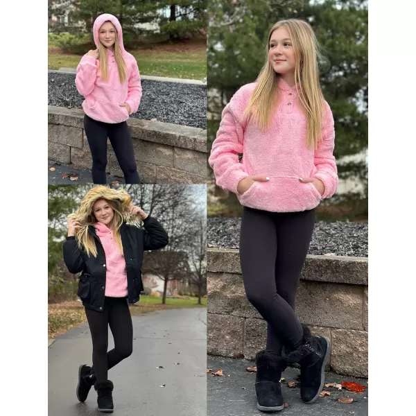 Arshiner Girls Warm Hoodie Sherpa Fleece Pullover Button Up Casual Outerwear Coat With Pockets