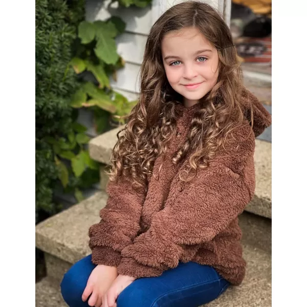 Arshiner Girls Warm Hoodie Sherpa Fleece Pullover Button Up Casual Outerwear Coat With Pockets