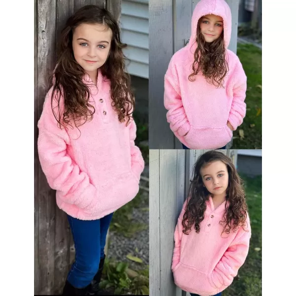 Arshiner Girls Warm Hoodie Sherpa Fleece Pullover Button Up Casual Outerwear Coat With Pockets