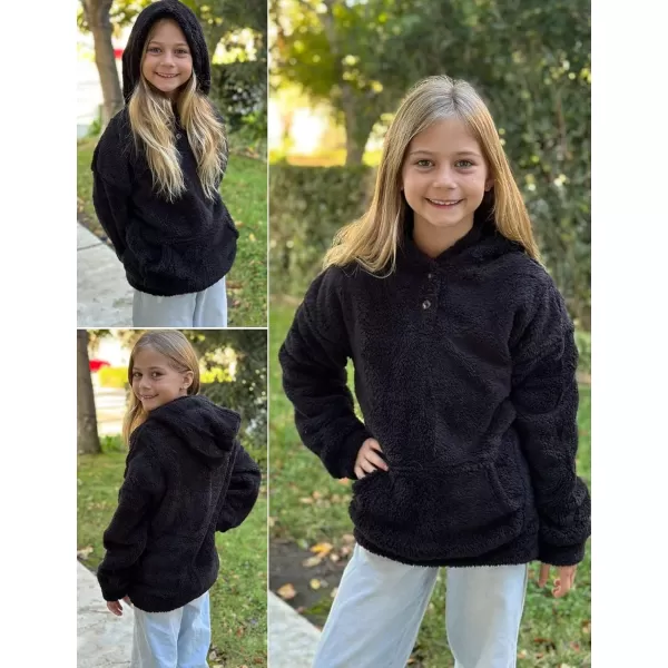 Arshiner Girls Warm Hoodie Sherpa Fleece Pullover Button Up Casual Outerwear Coat With Pockets