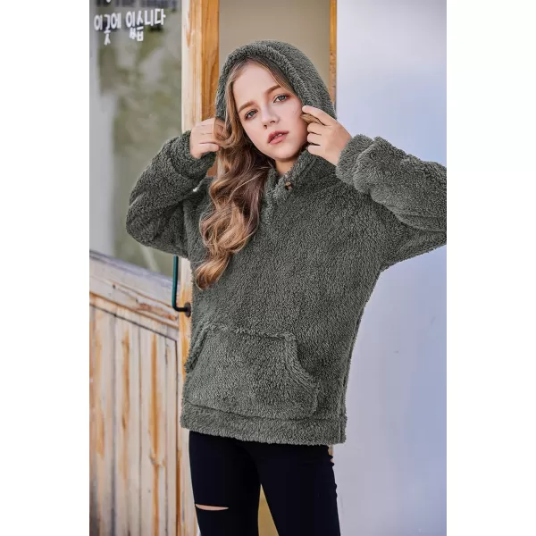 Arshiner Girls Warm Hoodie Sherpa Fleece Pullover Button Up Casual Outerwear Coat With Pockets