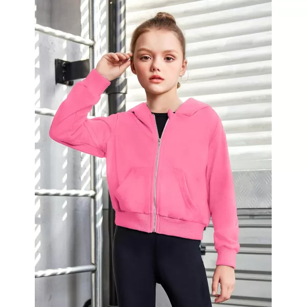 Arshiner Girls Zip Up Cropped Hoodies Casual Long Sleeve Sweatshirts Jackets with Pockets