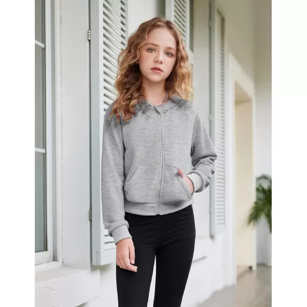 Arshiner Girls Zip Up Cropped Hoodies Casual Long Sleeve Sweatshirts Jackets with Pockets