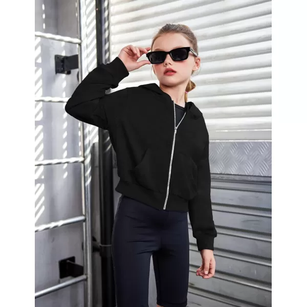 Arshiner Girls Zip Up Cropped Hoodies Casual Long Sleeve Sweatshirts Jackets with Pockets