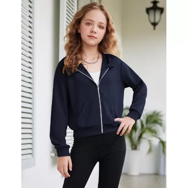 Arshiner Girls Zip Up Cropped Hoodies Casual Long Sleeve Sweatshirts Jackets with Pockets