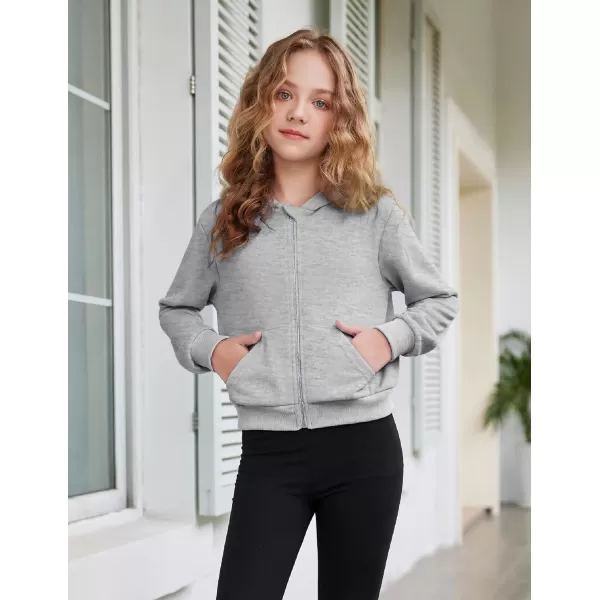 Arshiner Girls Zip Up Cropped Hoodies Casual Long Sleeve Sweatshirts Jackets with Pockets