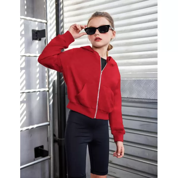 Arshiner Girls Zip Up Cropped Hoodies Casual Long Sleeve Sweatshirts Jackets with Pockets