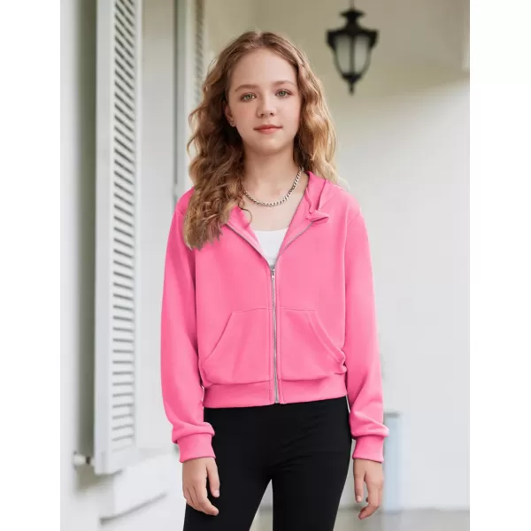 Arshiner Girls Zip Up Cropped Hoodies Casual Long Sleeve Sweatshirts Jackets with Pockets