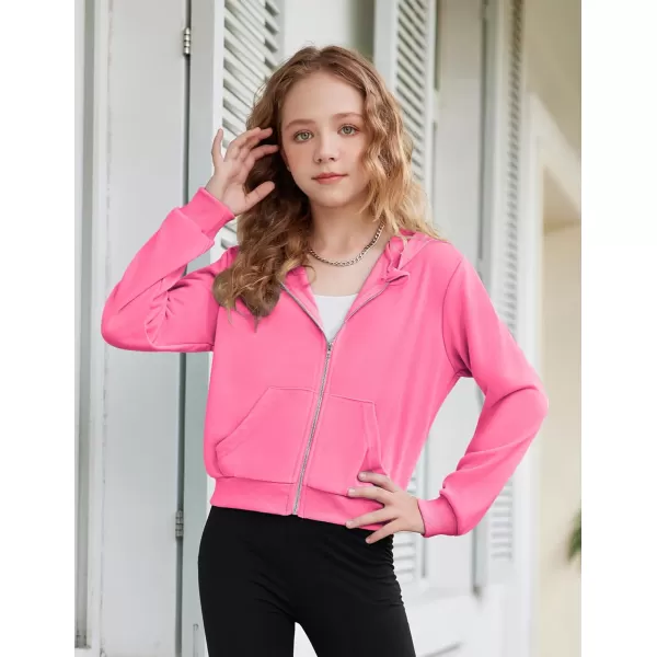 Arshiner Girls Zip Up Cropped Hoodies Casual Long Sleeve Sweatshirts Jackets with Pockets