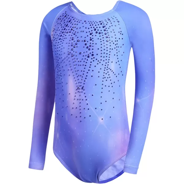 Arshiner Kid Girls Long Sleeve Color Gradient Gymnastics Leotard Shiny Diamond Ballet Dance One Piece Outfit