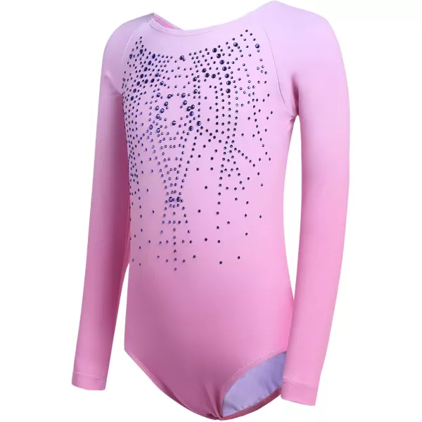 Arshiner Kid Girls Long Sleeve Color Gradient Gymnastics Leotard Shiny Diamond Ballet Dance One Piece Outfit