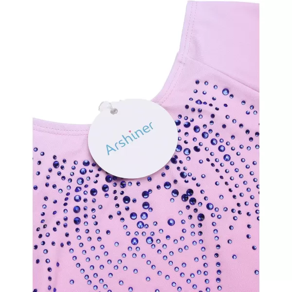 Arshiner Kid Girls Long Sleeve Color Gradient Gymnastics Leotard Shiny Diamond Ballet Dance One Piece Outfit