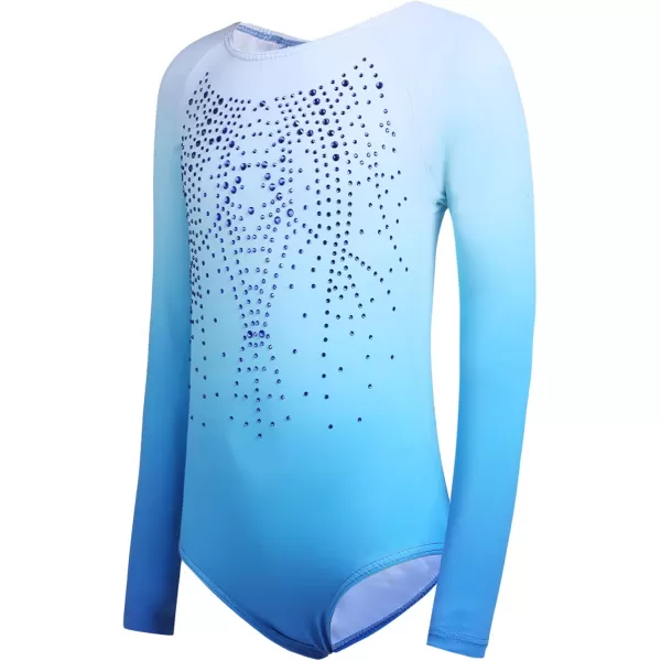 Arshiner Kid Girls Long Sleeve Color Gradient Gymnastics Leotard Shiny Diamond Ballet Dance One Piece Outfit