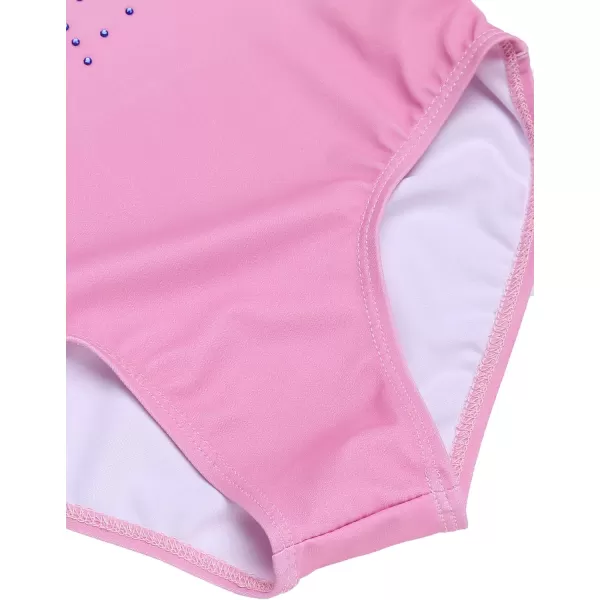 Arshiner Kid Girls Long Sleeve Color Gradient Gymnastics Leotard Shiny Diamond Ballet Dance One Piece Outfit
