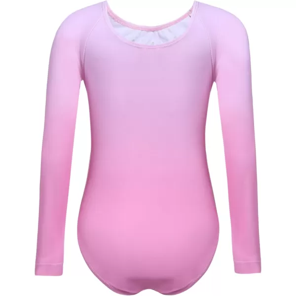 Arshiner Kid Girls Long Sleeve Color Gradient Gymnastics Leotard Shiny Diamond Ballet Dance One Piece Outfit
