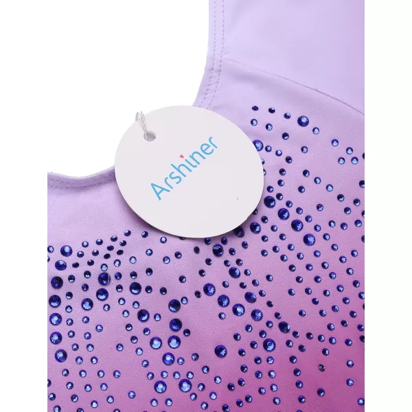 Arshiner Kid Girls Long Sleeve Color Gradient Gymnastics Leotard Shiny Diamond Ballet Dance One Piece Outfit