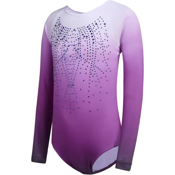 Arshiner Kid Girls Long Sleeve Color Gradient Gymnastics Leotard Shiny Diamond Ballet Dance One Piece Outfit
