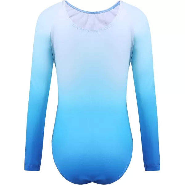 Arshiner Kid Girls Long Sleeve Color Gradient Gymnastics Leotard Shiny Diamond Ballet Dance One Piece Outfit
