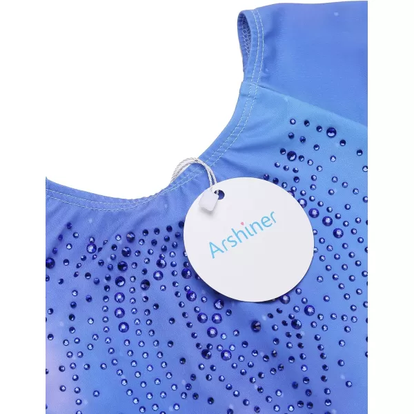 Arshiner Kid Girls Long Sleeve Color Gradient Gymnastics Leotard Shiny Diamond Ballet Dance One Piece Outfit