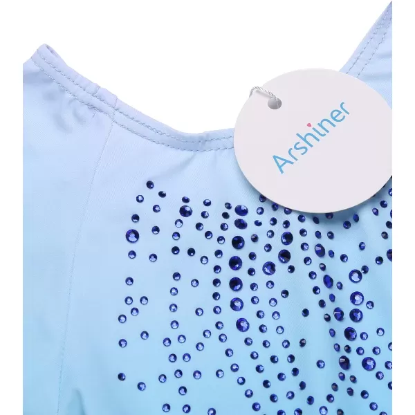 Arshiner Kid Girls Long Sleeve Color Gradient Gymnastics Leotard Shiny Diamond Ballet Dance One Piece Outfit