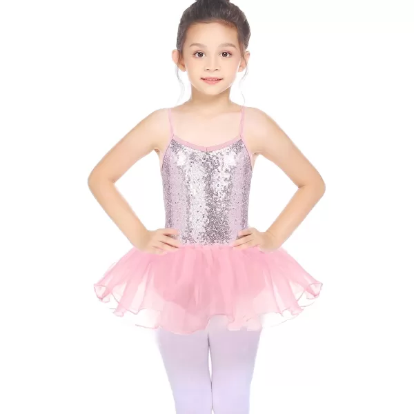 Arshiner Kids Girls Sequined Camisole Ballet Dance Leoatards Dress Gymnastics with Spark Tutu Skirt 