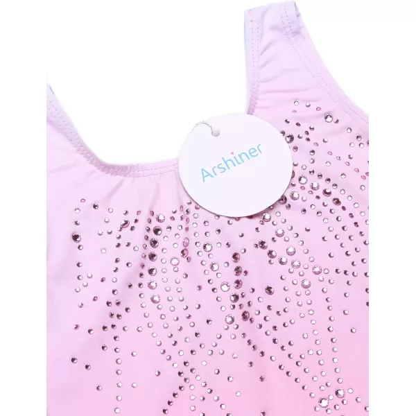 Arshiner Leotards for Girls Gymnastics with Shorts Color Gradient Shiny Diamond Kids Biketard
