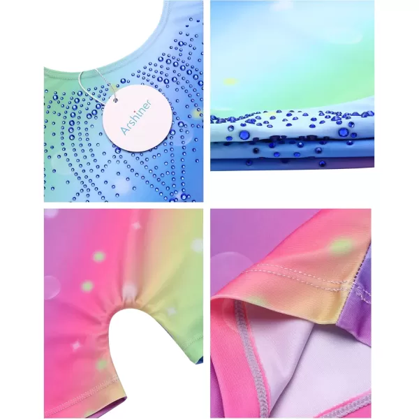 Arshiner Leotards for Girls Gymnastics with Shorts Color Gradient Shiny Diamond Kids Biketard
