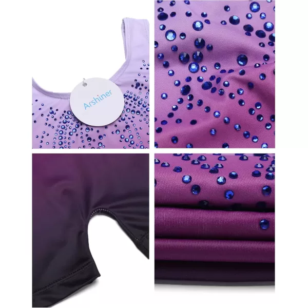 Arshiner Leotards for Girls Gymnastics with Shorts Color Gradient Shiny Diamond Kids Biketard