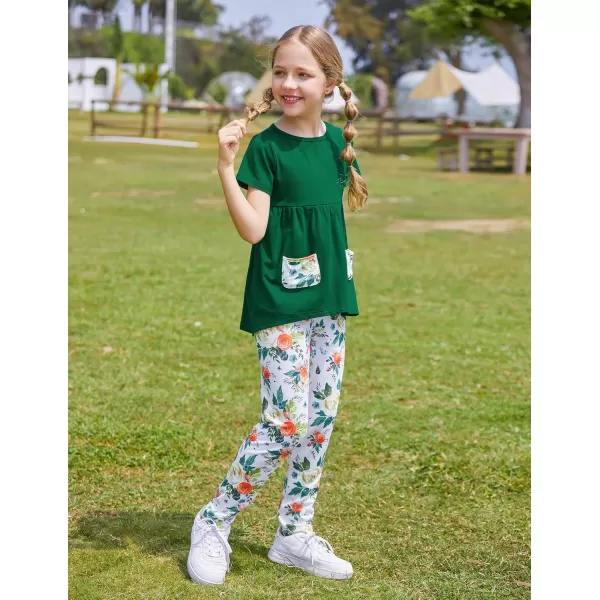 Arshiner Toddler Girls Outfits Floral Hi-Lo Tops+pants Sets Short SLeeve 2pcs Pants Sets with Pockets